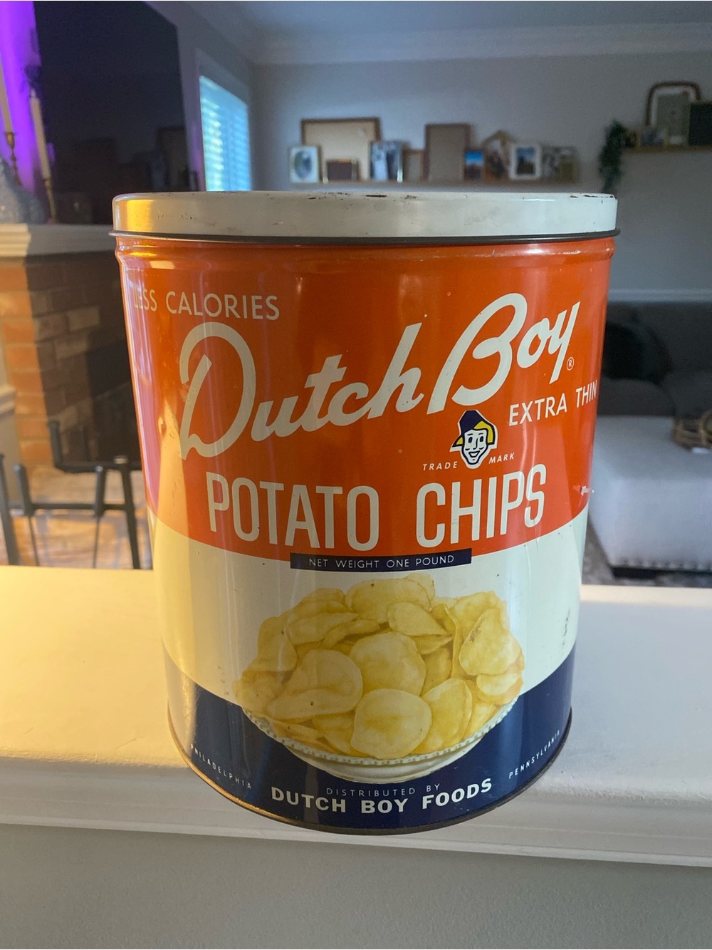 Vintage Dutch Boy Potato Chips Vintage Tin - Orange, White, Blue